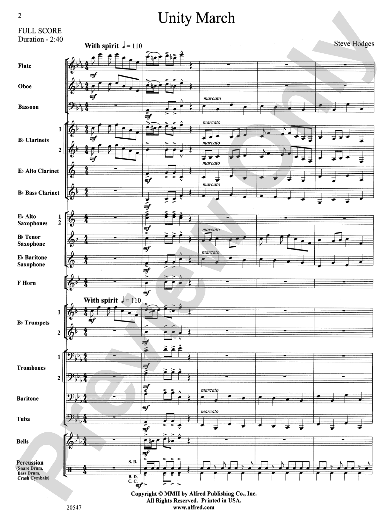 Unity March: Concert Band Conductor Score & Parts