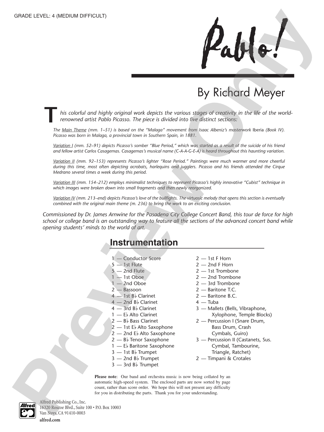 Pablo!: Concert Band Conductor Score & Parts