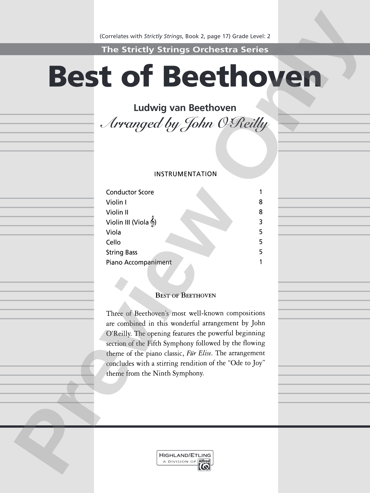 Best of Beethoven: String Orchestra Conductor Score & Parts