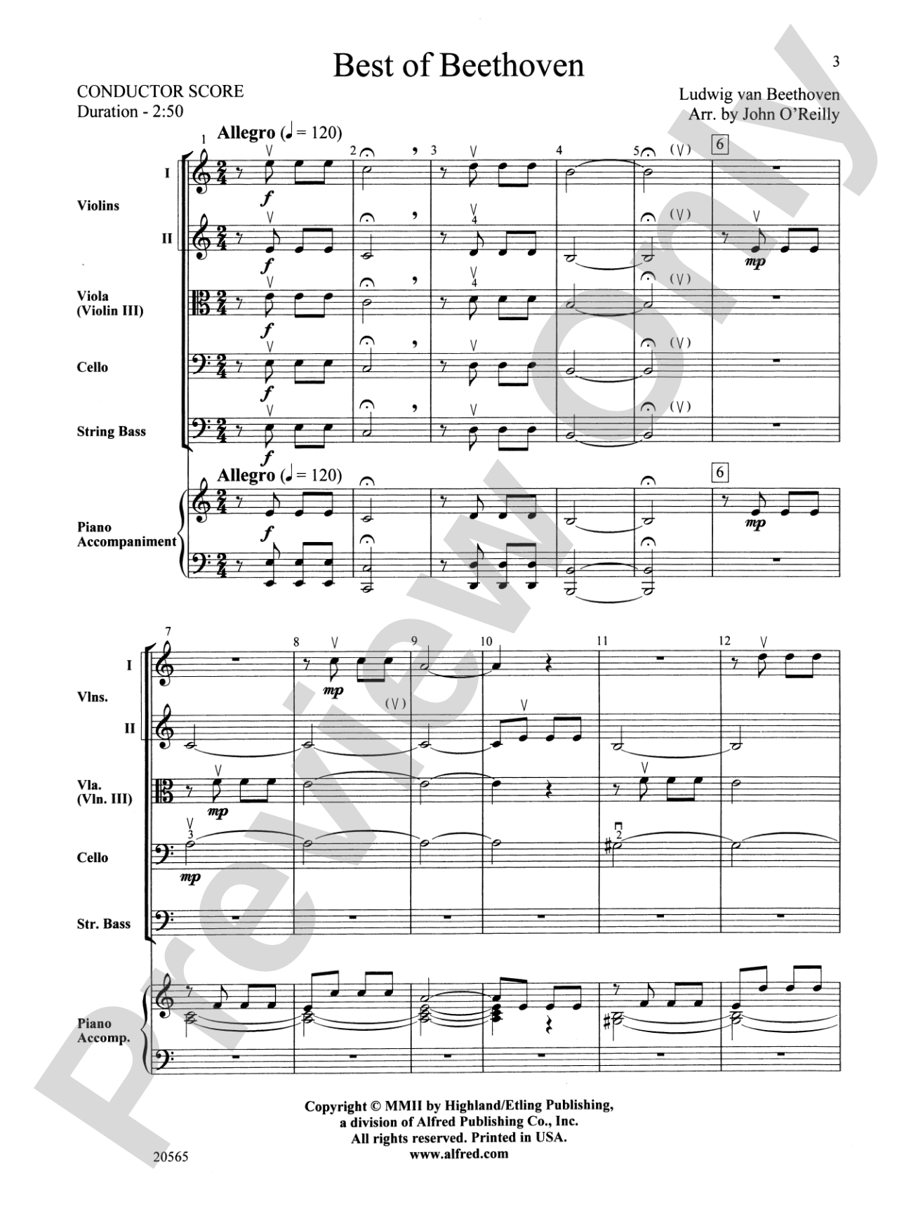 Best of Beethoven: String Orchestra Conductor Score & Parts