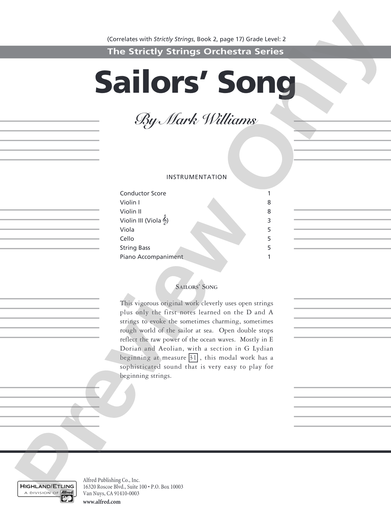 Sailor's Song: String Orchestra Conductor Score & Parts