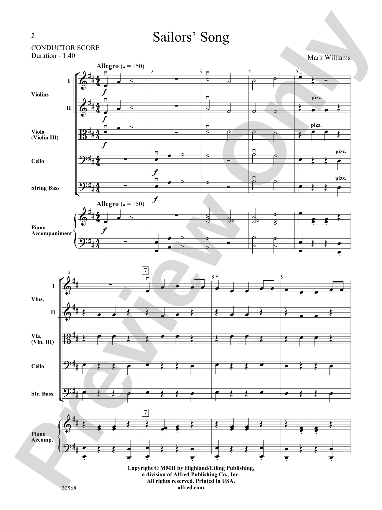Sailor's Song: String Orchestra Conductor Score & Parts