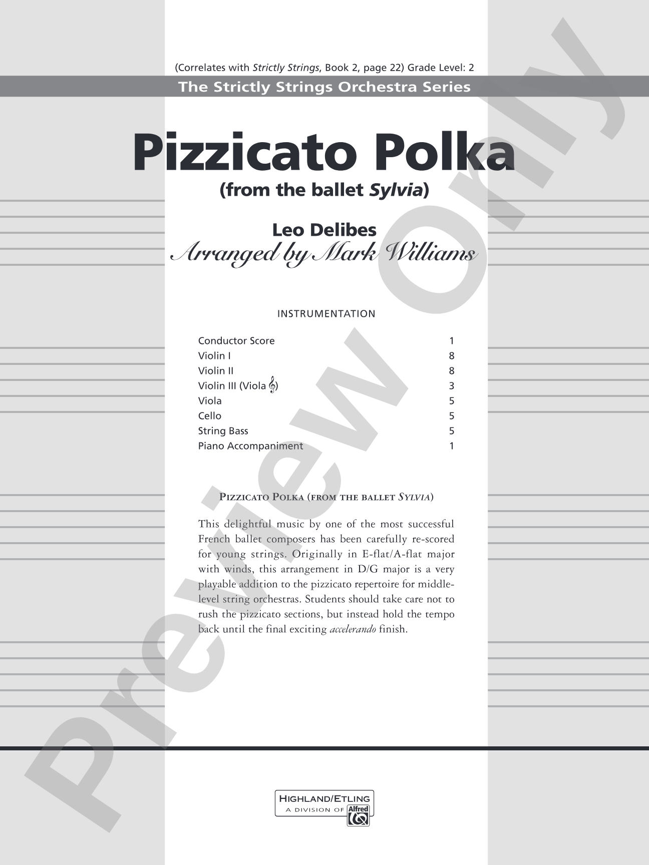Pizzicato Polka (from the ballet Sylvia): String Orchestra Conductor Score & Parts