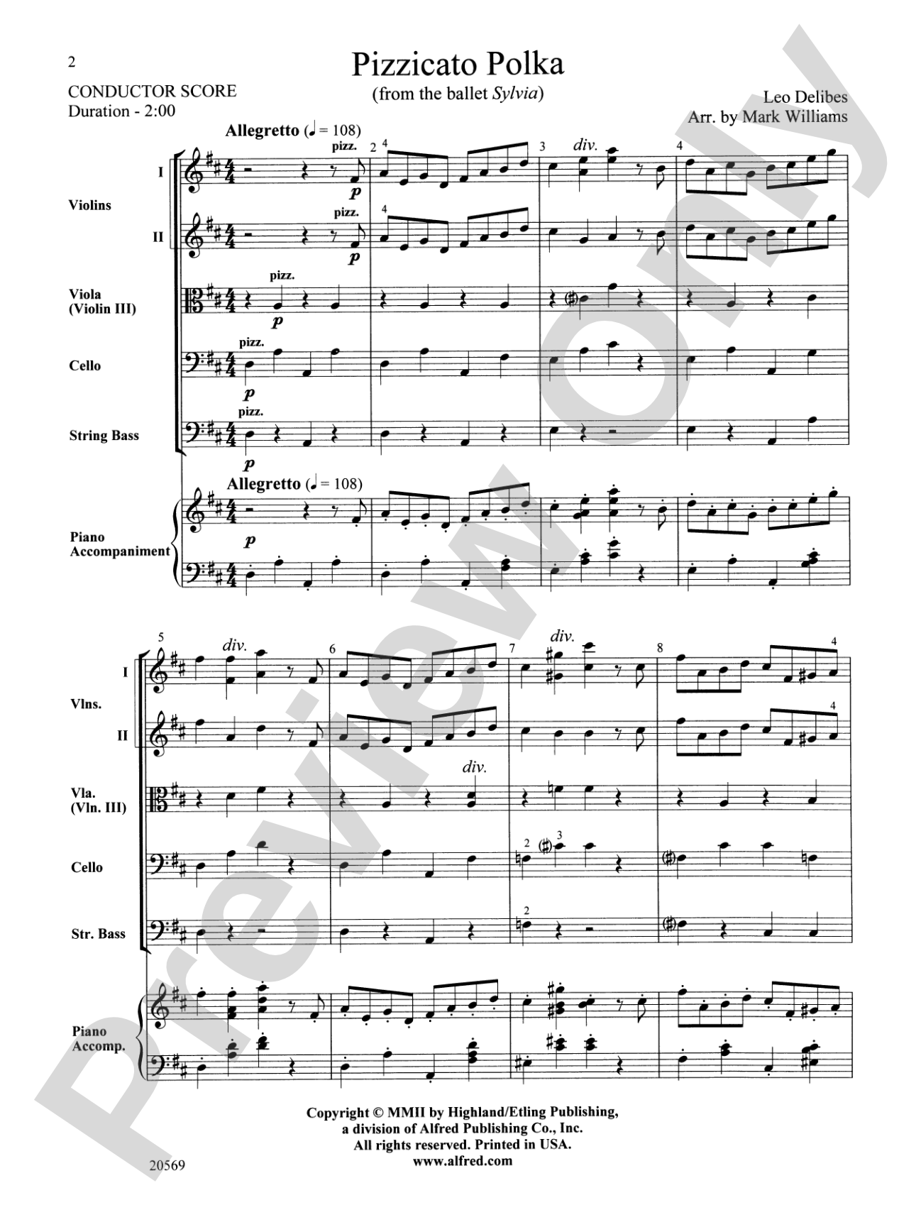 Pizzicato Polka (from the ballet Sylvia): String Orchestra Conductor Score & Parts