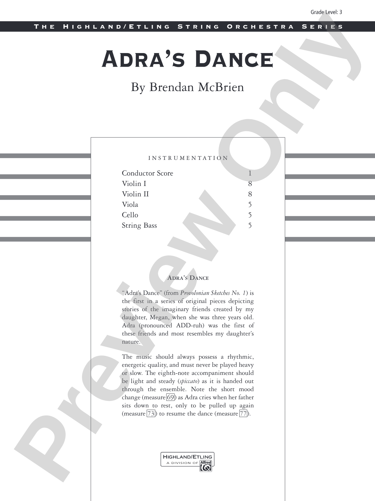 Adra's Dance: String Orchestra Conductor Score & Parts