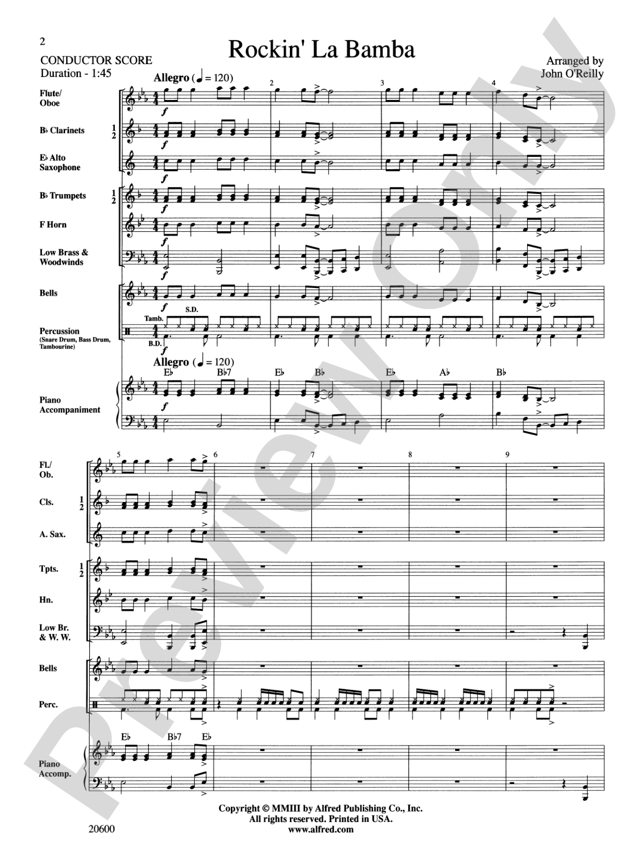 Rockin' La Bamba: Concert Band Conductor Score & Parts