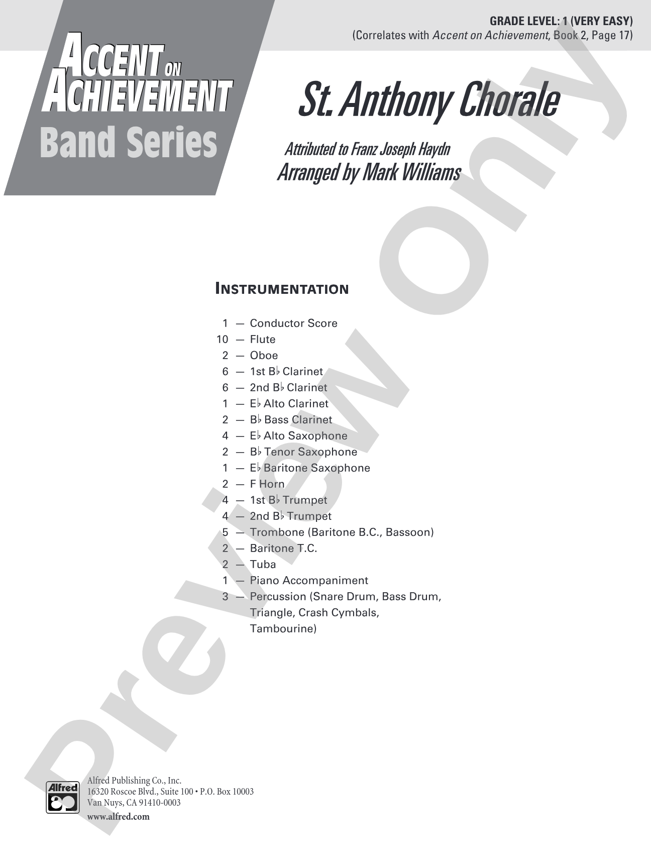 St. Anthony Chorale: Concert Band Conductor Score & Parts