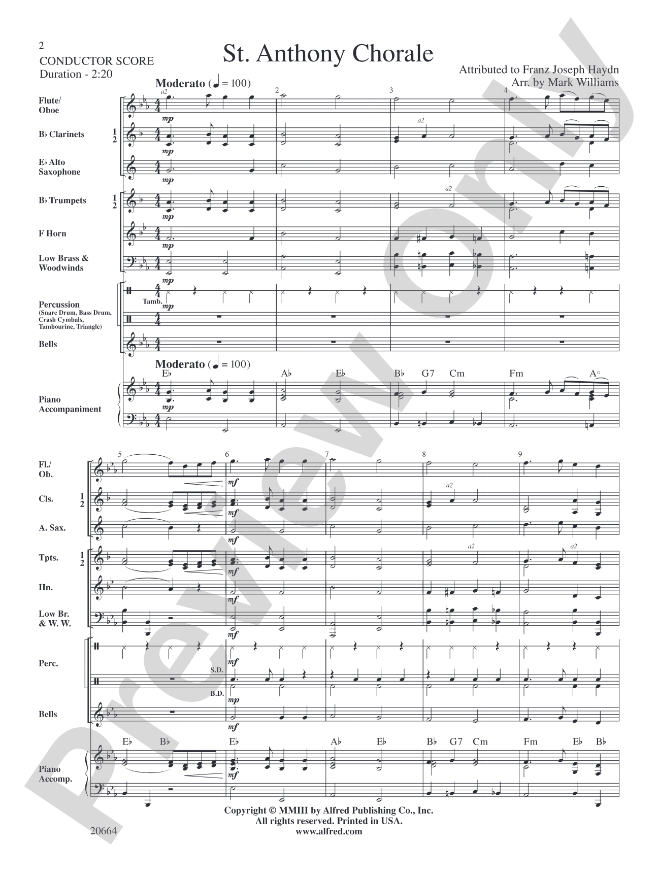 St. Anthony Chorale: Concert Band Conductor Score & Parts