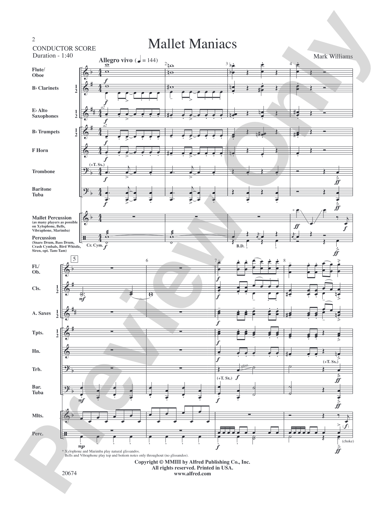 Mallet Maniacs: Concert Band Conductor Score & Parts