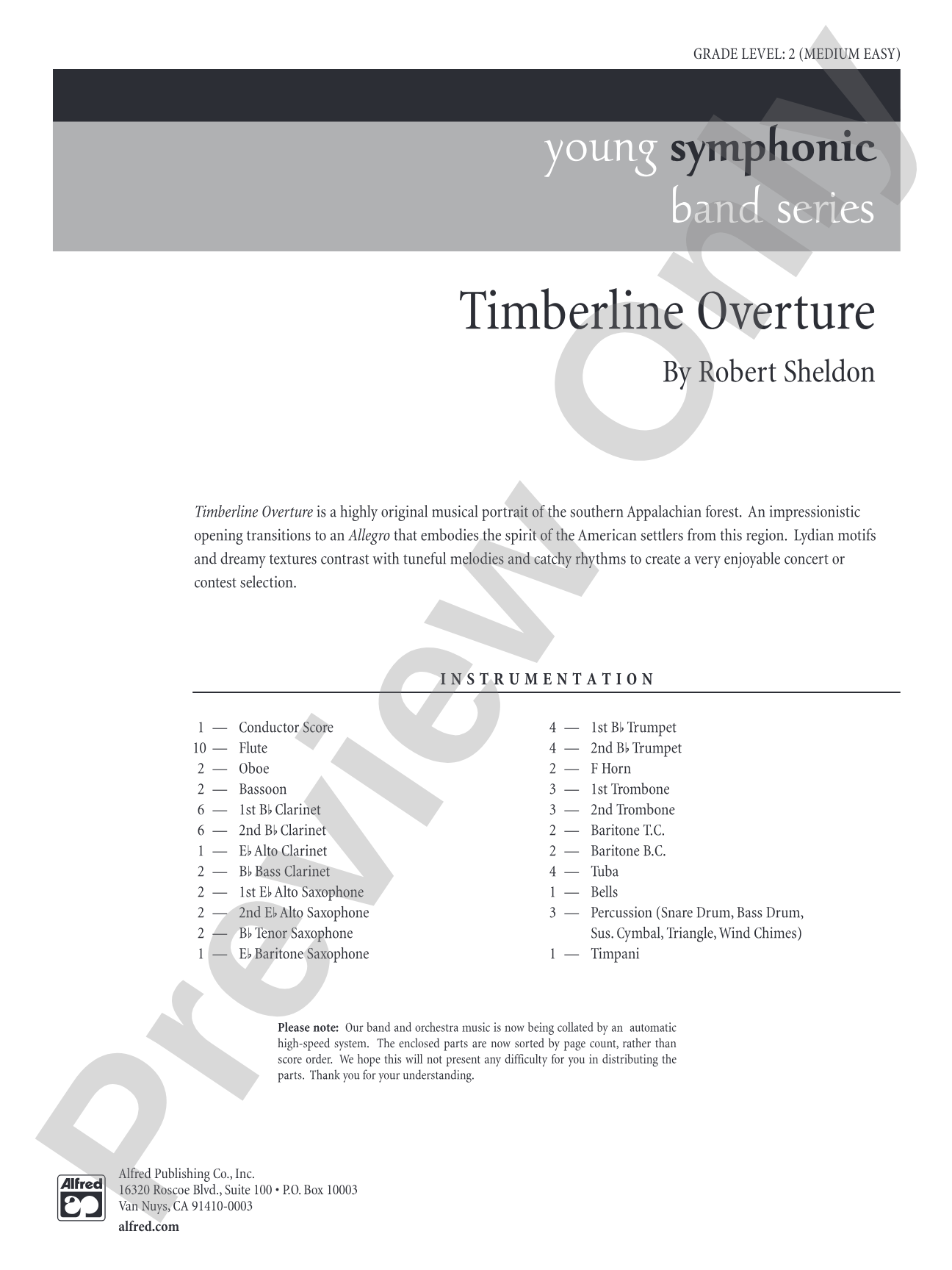 Timberline Overture: Concert Band Conductor Score & Parts