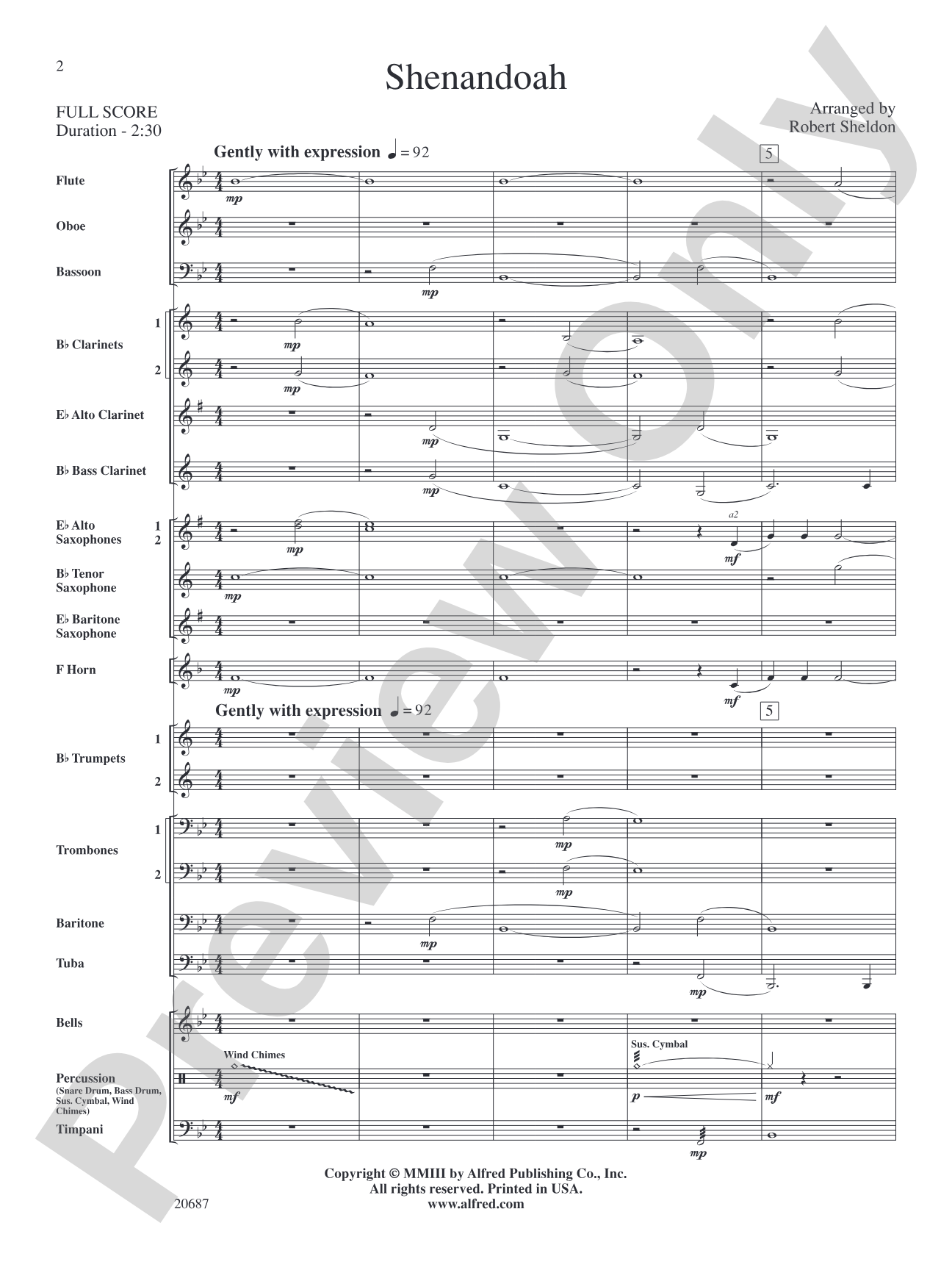 Shenandoah: Concert Band Conductor Score & Parts