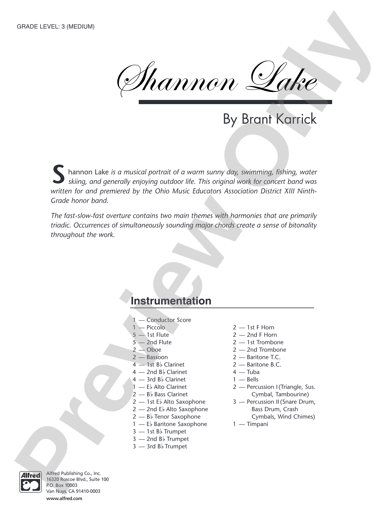 Shannon Lake: Concert Band Conductor Score & Parts