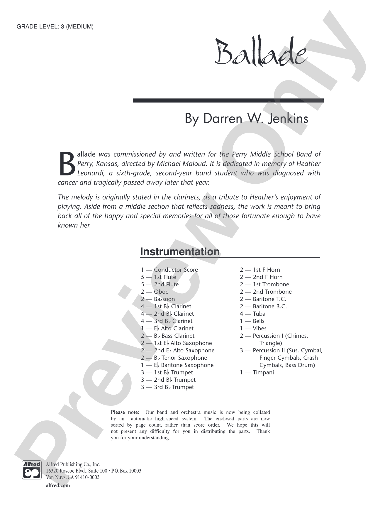 Ballade: Concert Band Conductor Score & Parts