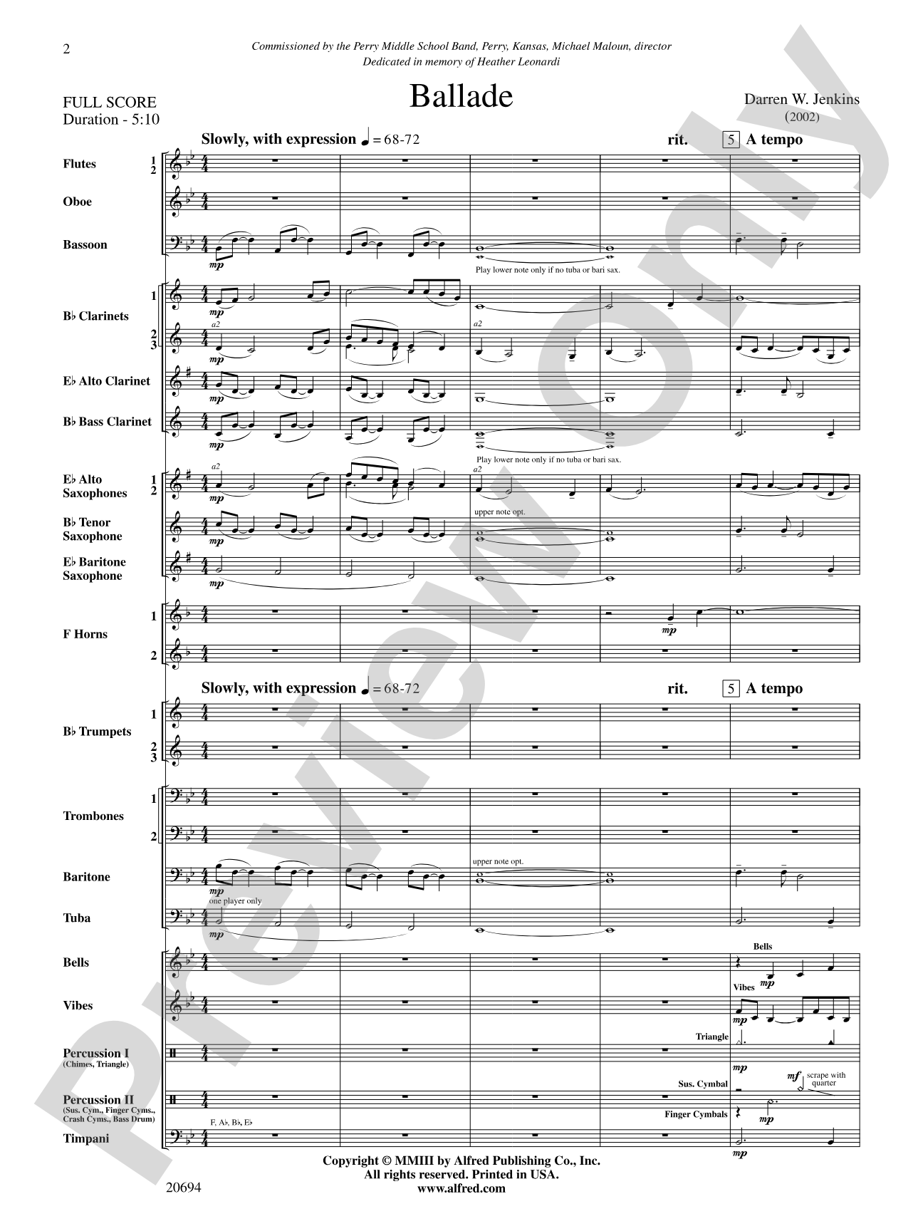 Ballade: Concert Band Conductor Score & Parts