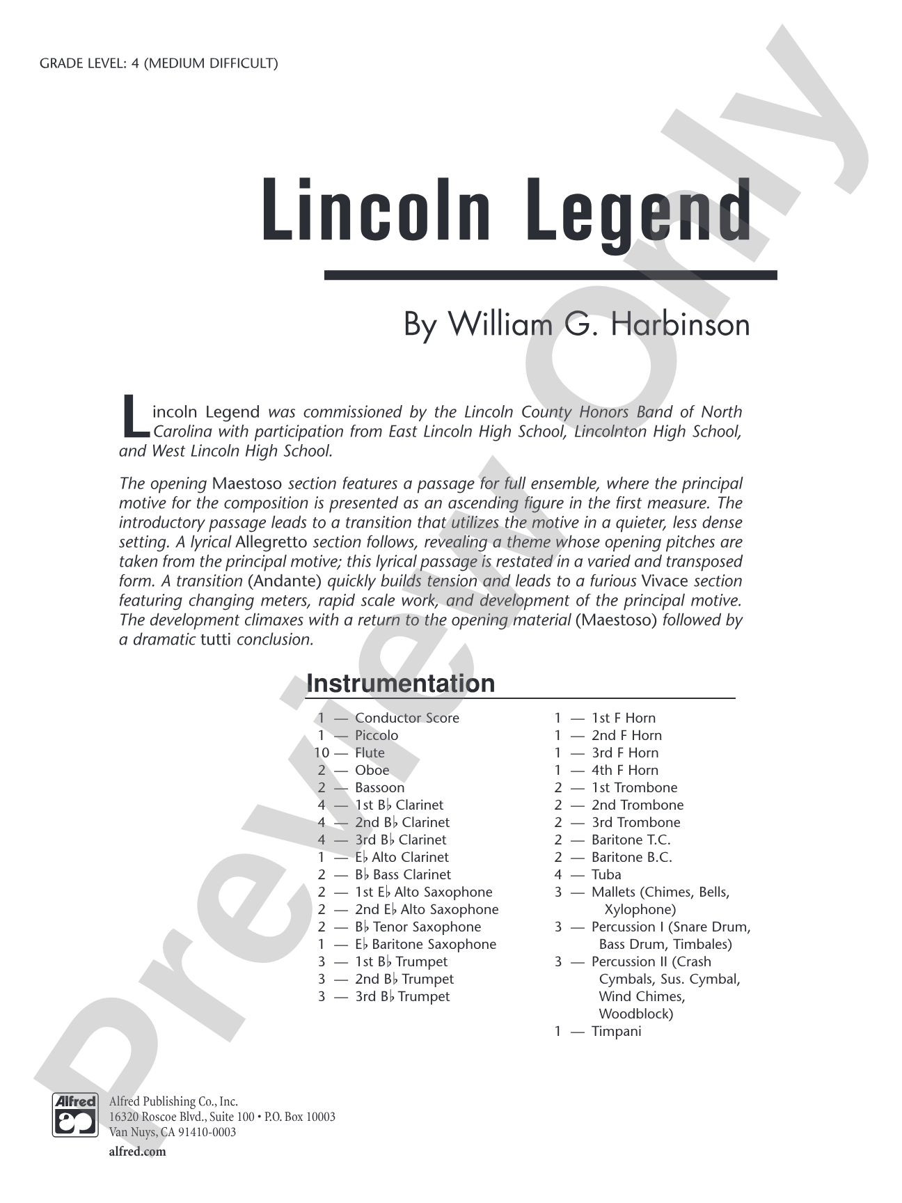 Lincoln Legend: Concert Band Conductor Score & Parts
