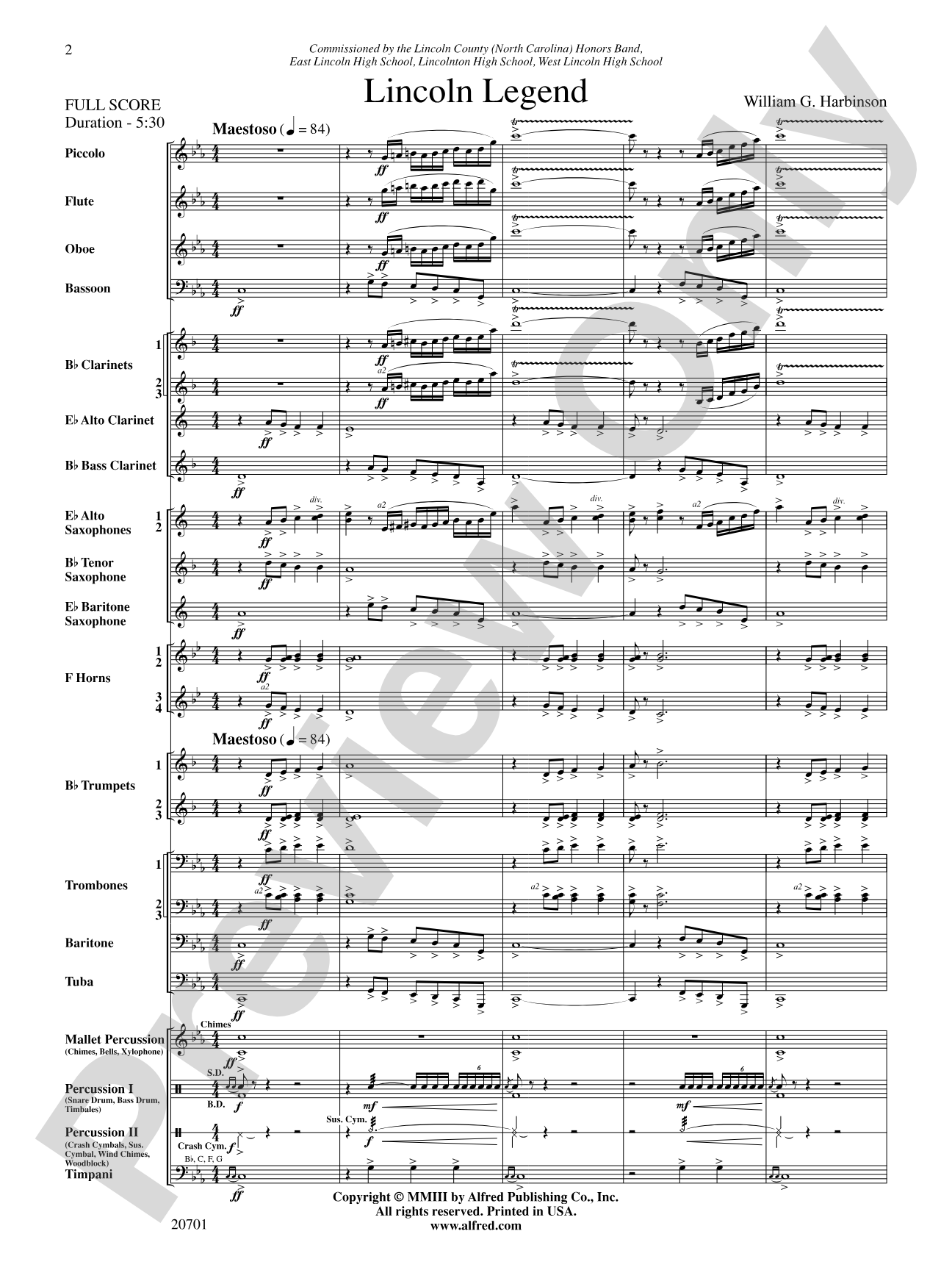 Lincoln Legend: Concert Band Conductor Score & Parts