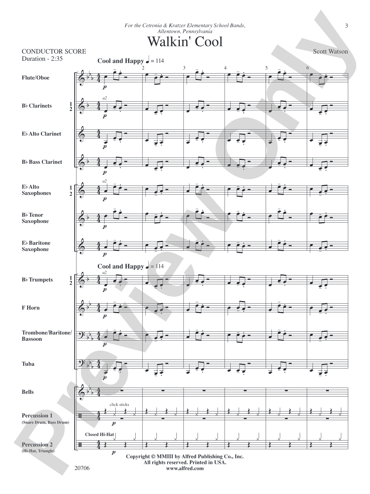 Walkin' Cool: Concert Band Conductor Score & Parts