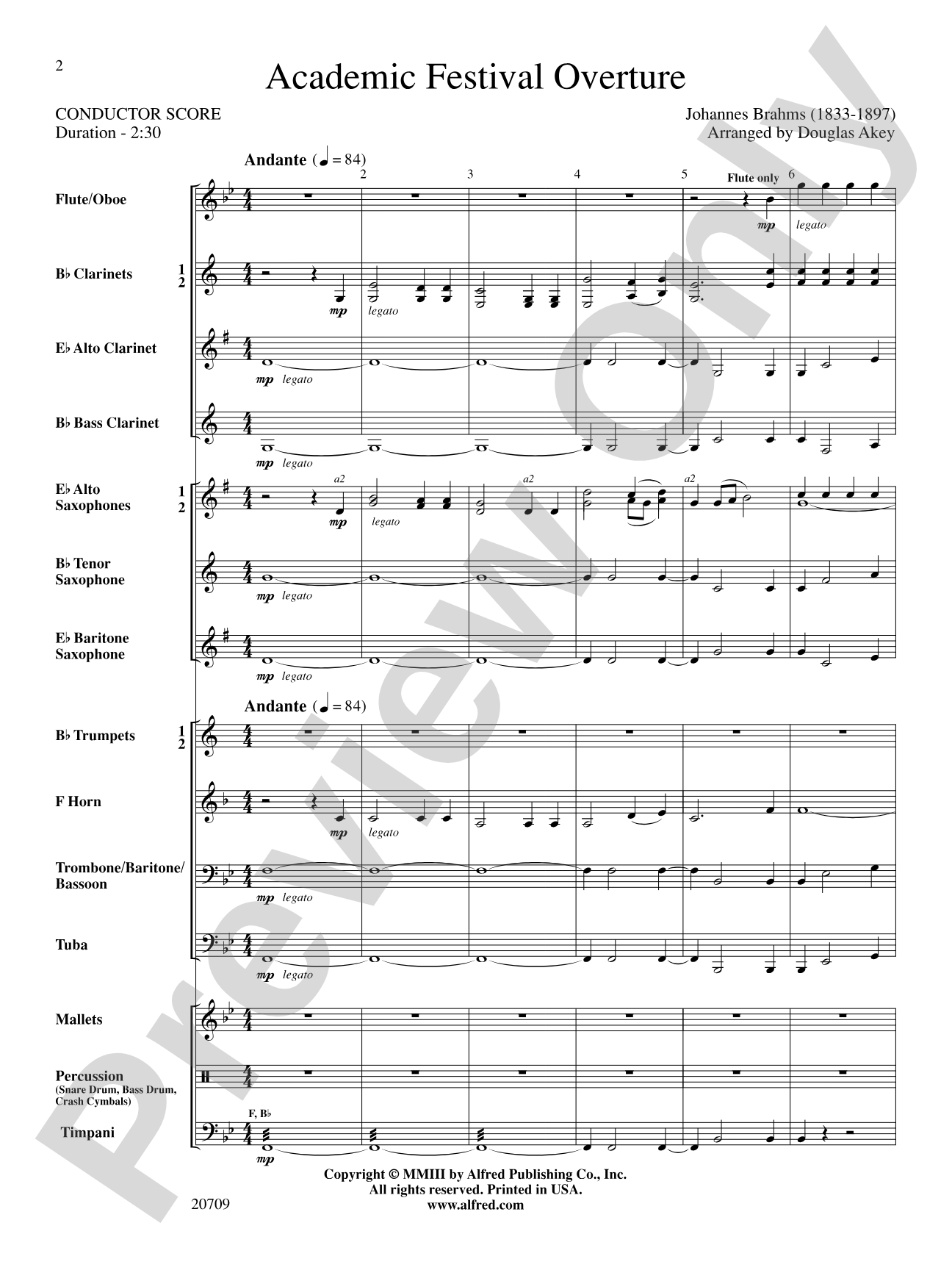 Academic Festival Overture: Concert Band Conductor Score & Parts