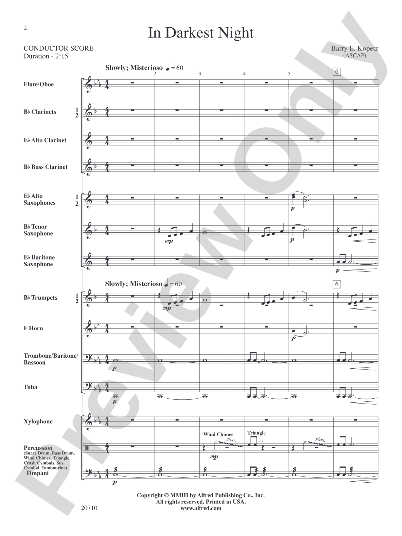 In Darkest Night: Concert Band Conductor Score & Parts