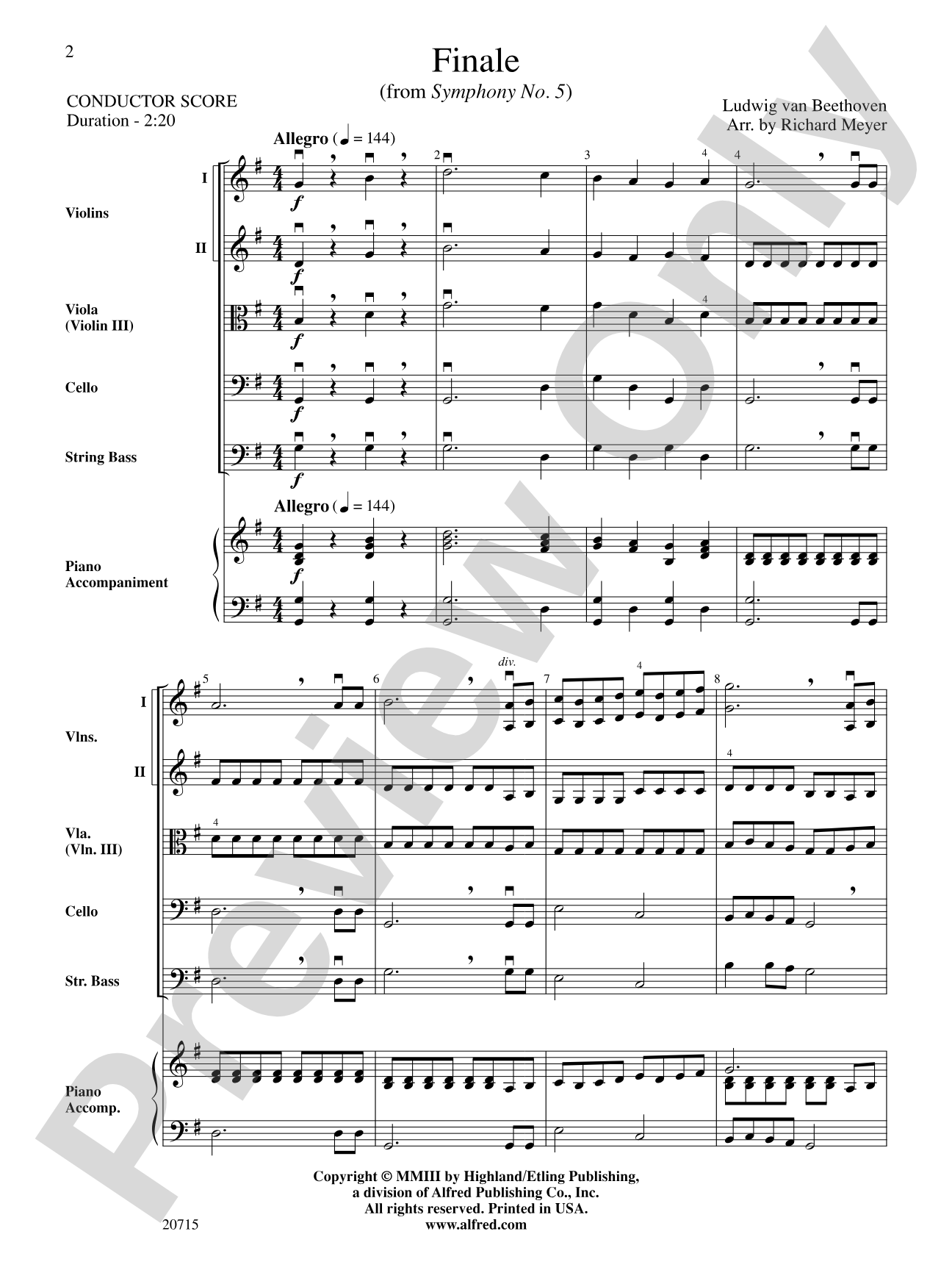 Finale (from Symphony No. 5): String Orchestra Conductor Score & Parts