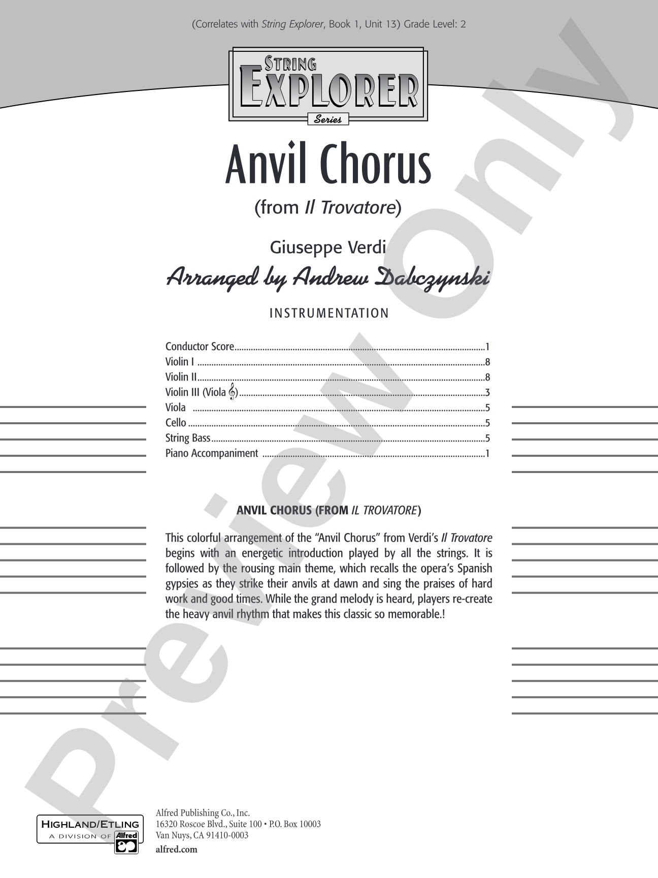 Anvil Chorus (from Il Trovatore): String Orchestra Conductor Score & Parts