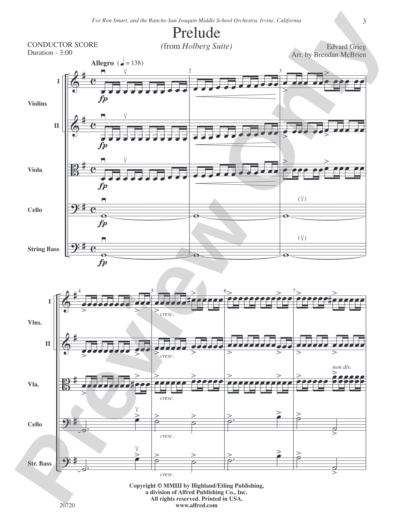 Prelude (from Holberg Suite): String Orchestra Conductor Score & Parts