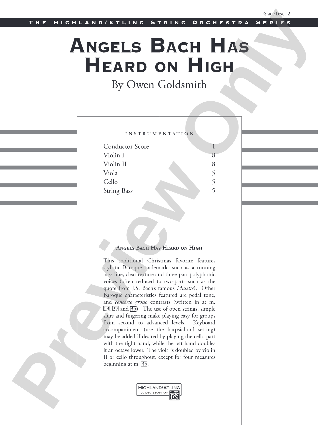 Angels Bach Has Heard on High: String Orchestra Conductor Score & Parts