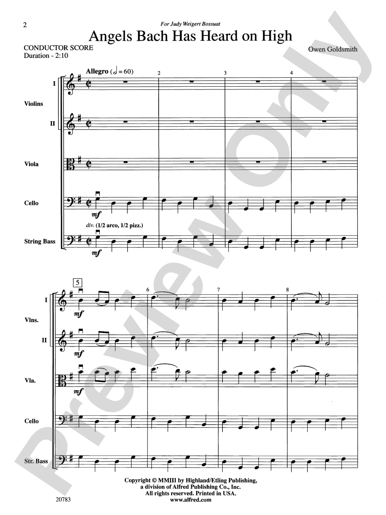 Angels Bach Has Heard on High: String Orchestra Conductor Score & Parts