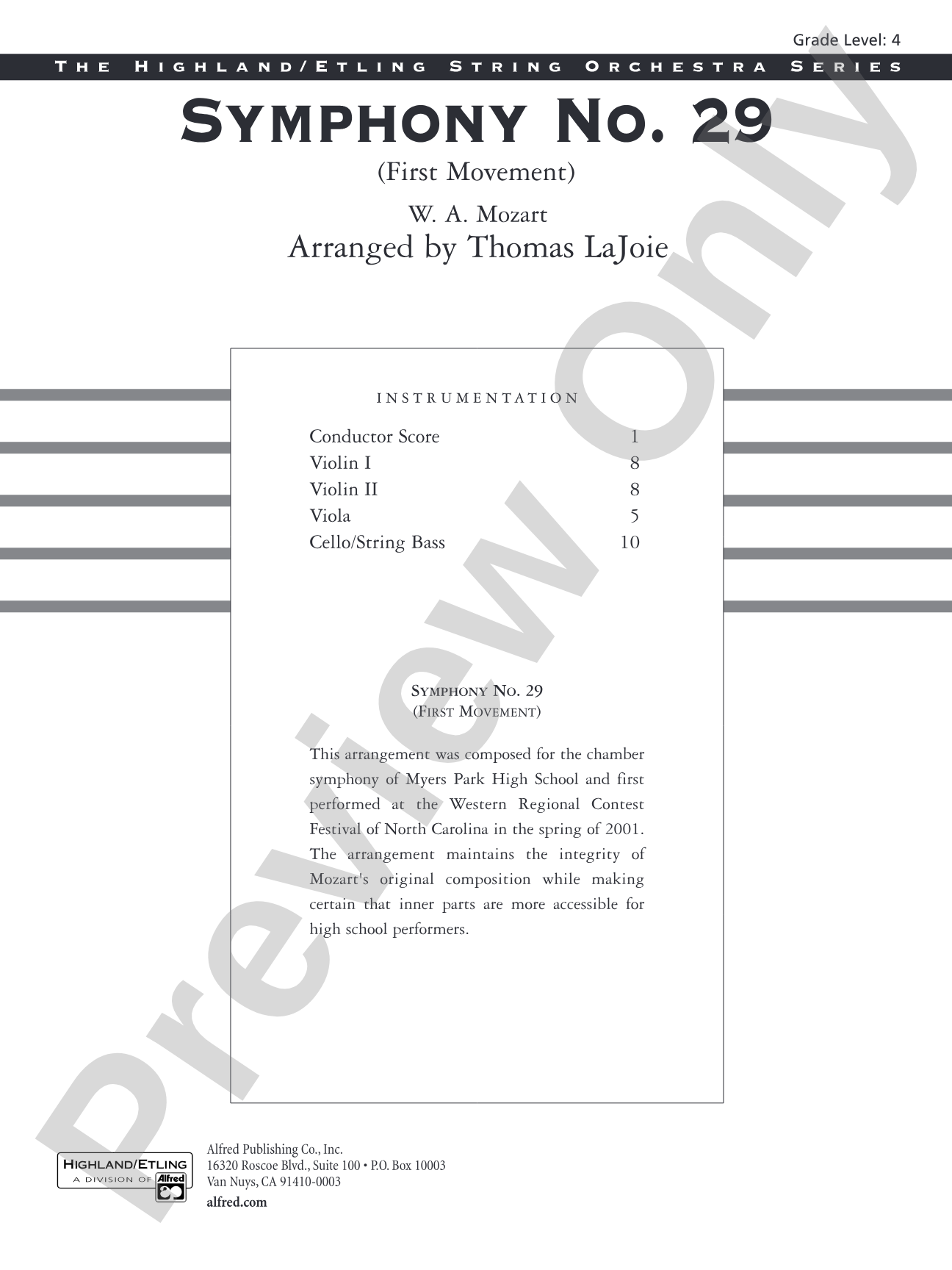 Symphony No. 29 (1st Movement): String Orchestra Conductor Score & Parts