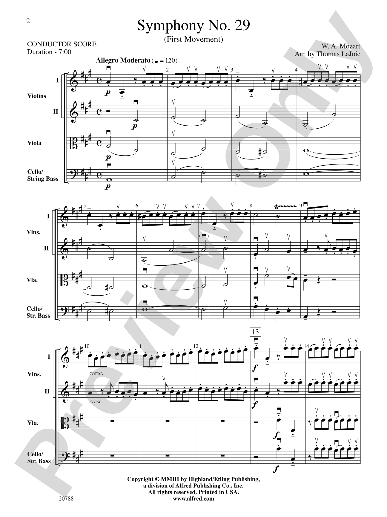 Symphony No. 29 (1st Movement): String Orchestra Conductor Score & Parts