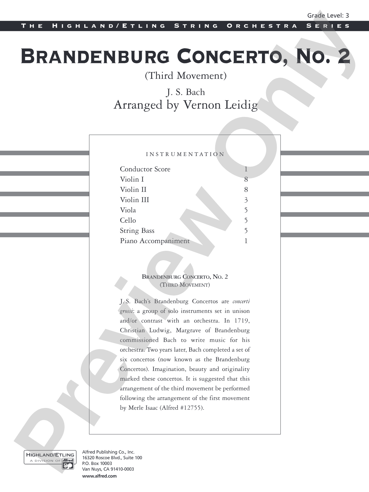Brandenburg Concerto No. 2 (3rd Movement): String Orchestra Conductor Score & Parts