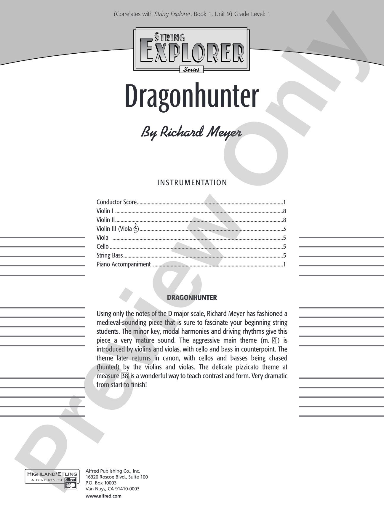 Dragonhunter: String Orchestra Conductor Score & Parts