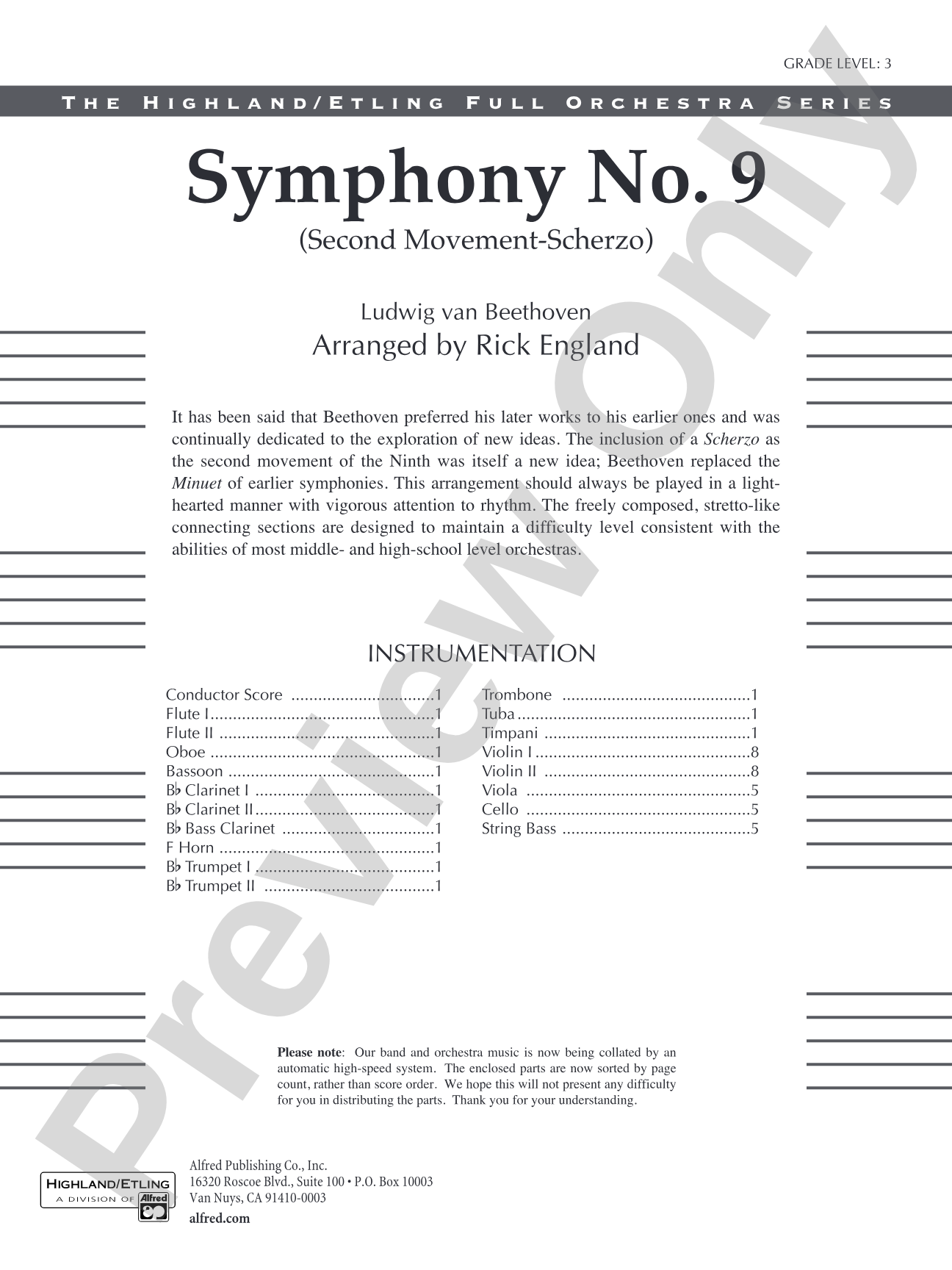 Symphony No. 9 (2nd Movement): Full Orchestra Conductor Score & Parts