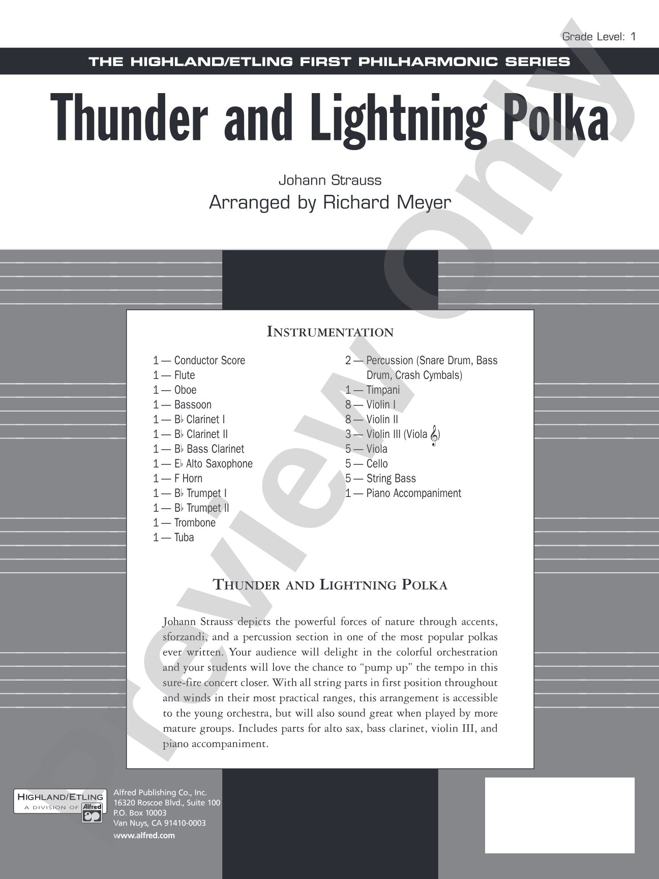 Thunder and Lightning Polka: Full Orchestra Conductor Score & Parts