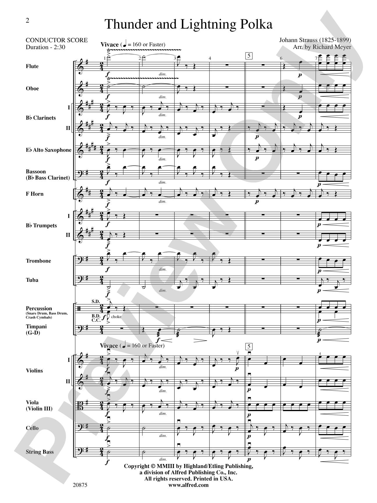 Thunder and Lightning Polka: Full Orchestra Conductor Score & Parts