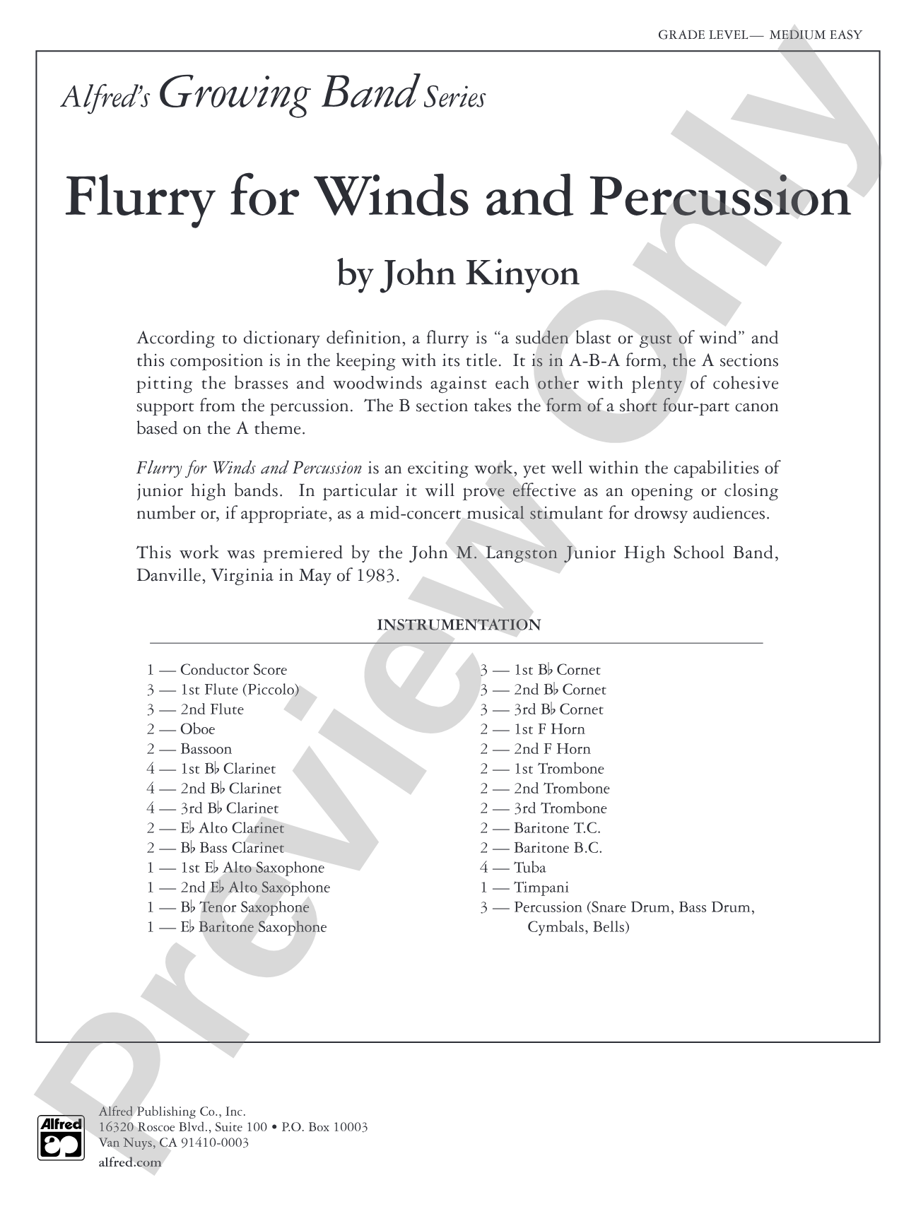 Flurry for Winds and Percussion: Concert Band Conductor Score & Parts