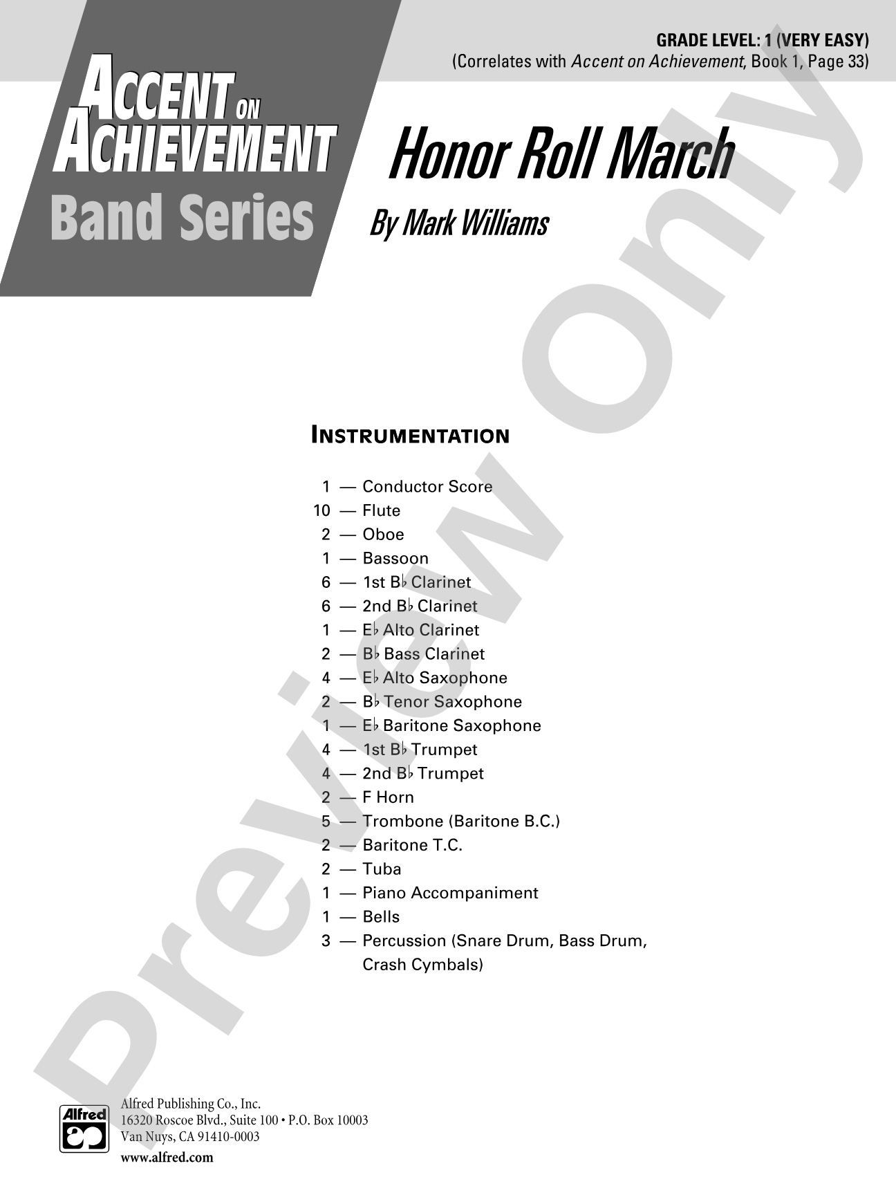 Honor Roll March: Concert Band Conductor Score & Parts