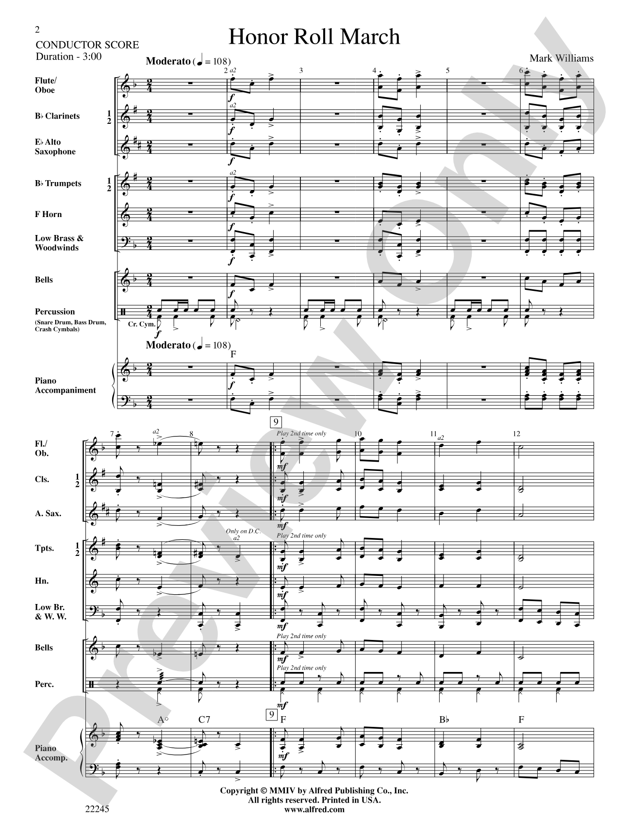 Honor Roll March: Concert Band Conductor Score & Parts