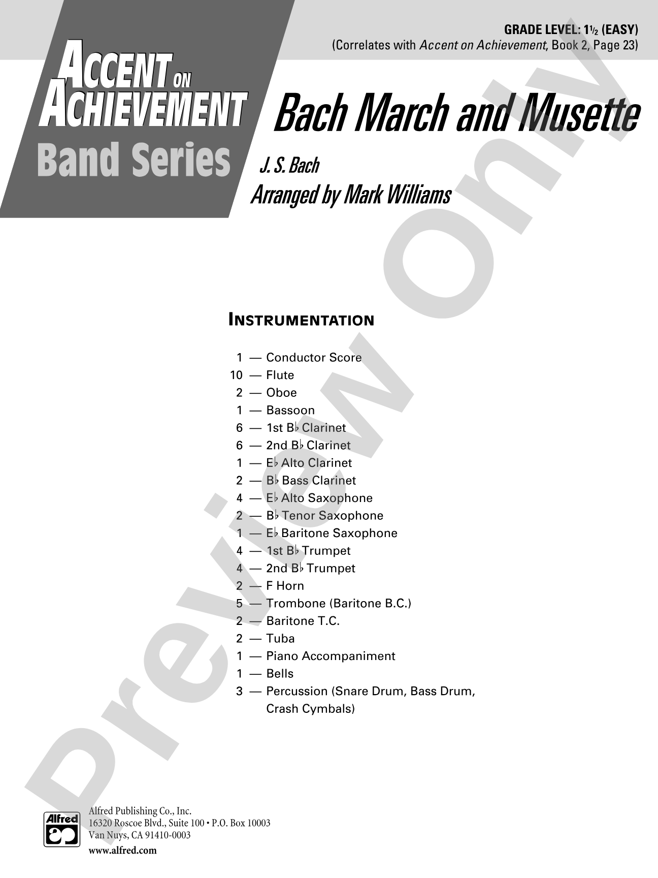 Bach March and Musette: Concert Band Conductor Score & Parts