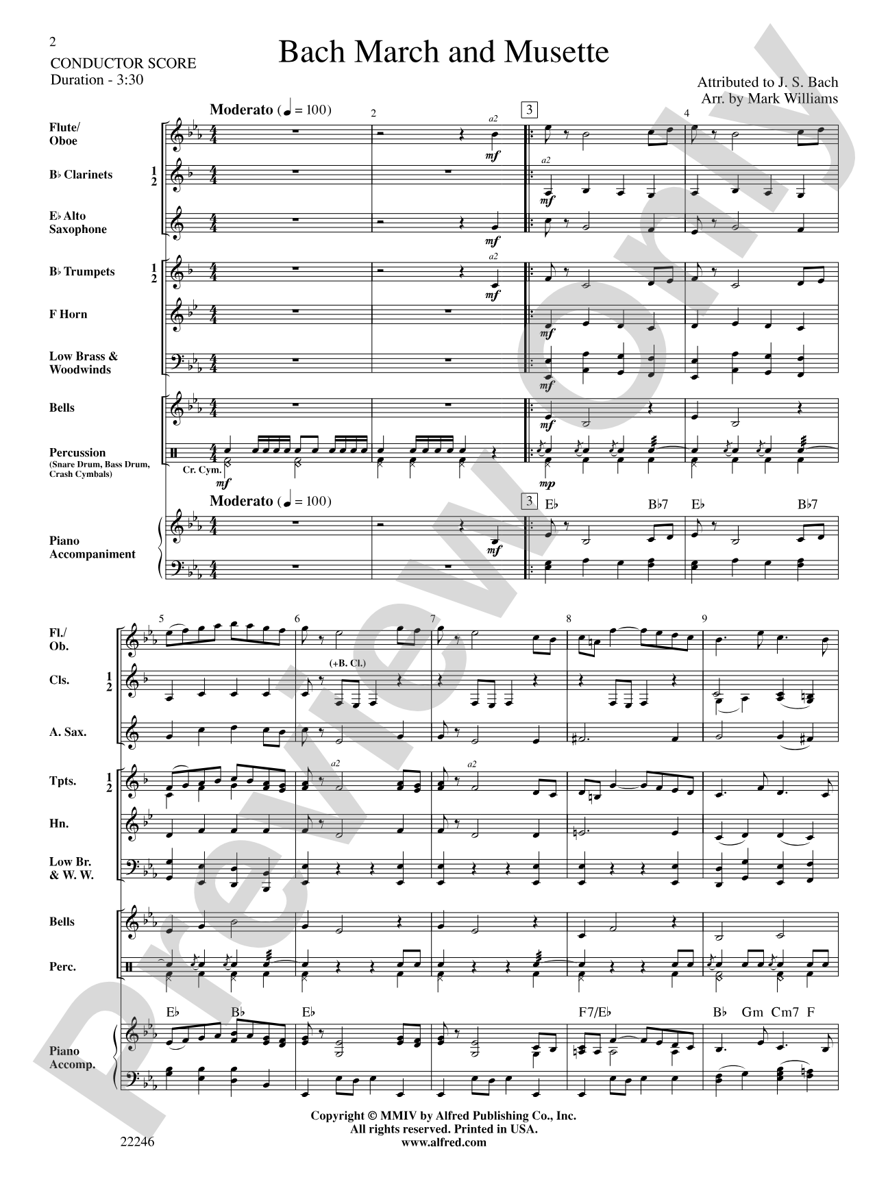 Bach March and Musette: Concert Band Conductor Score & Parts