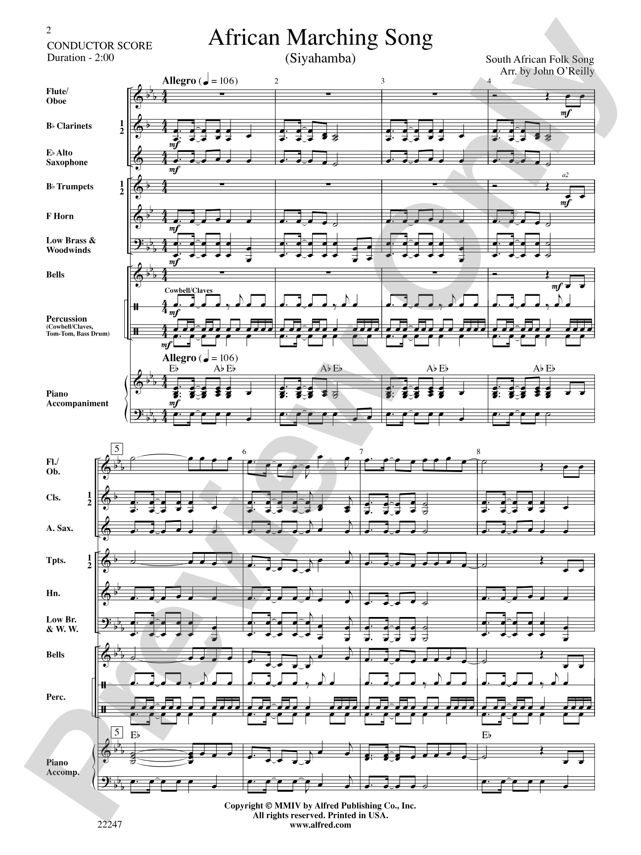 African Marching Song: Concert Band Conductor Score & Parts