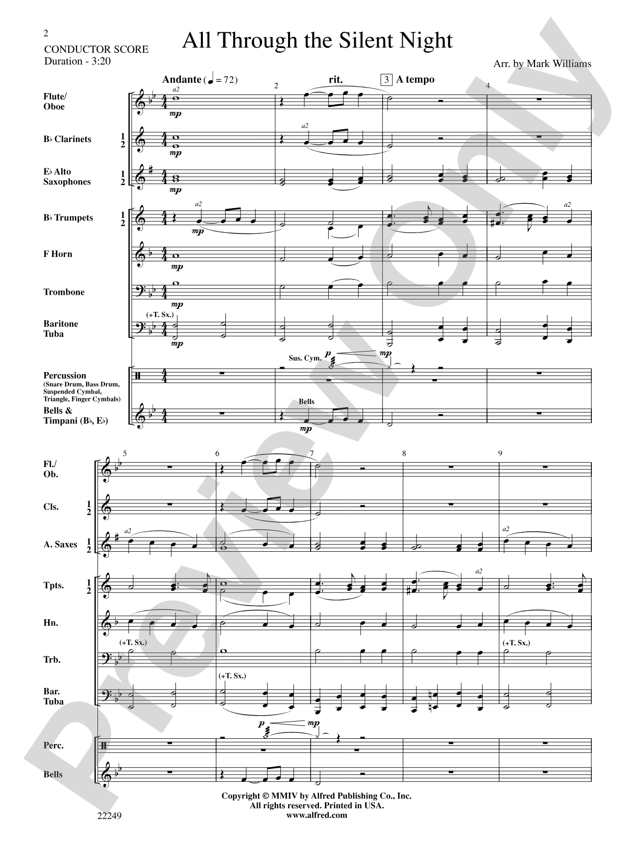All Through the Silent Night: Concert Band Conductor Score & Parts