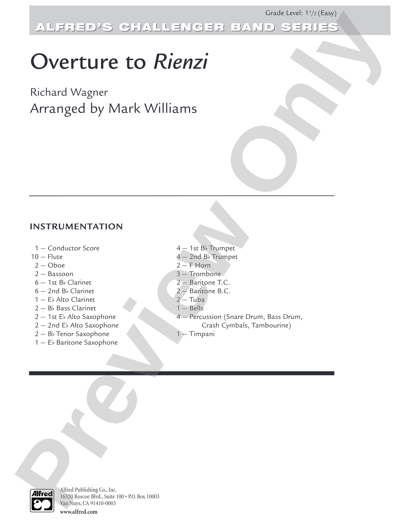 Overture to Rienzi: Concert Band Conductor Score & Parts