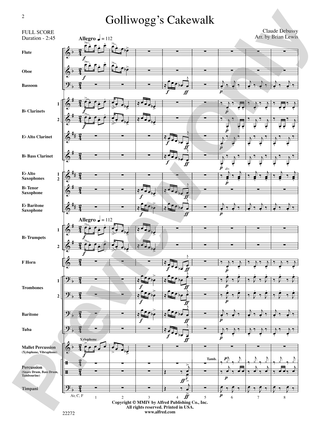 Golliwogg's Cakewalk: Concert Band Conductor Score & Parts