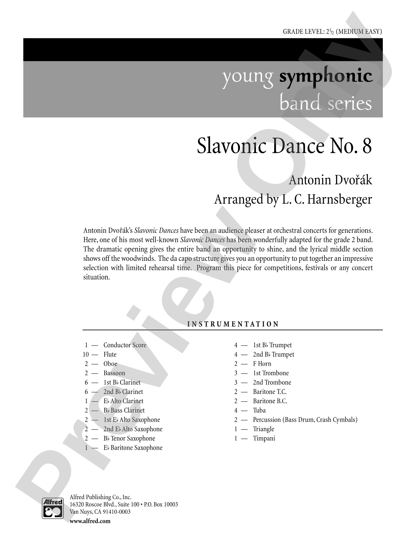 Slavonic Dance No. 8: Concert Band Conductor Score & Parts