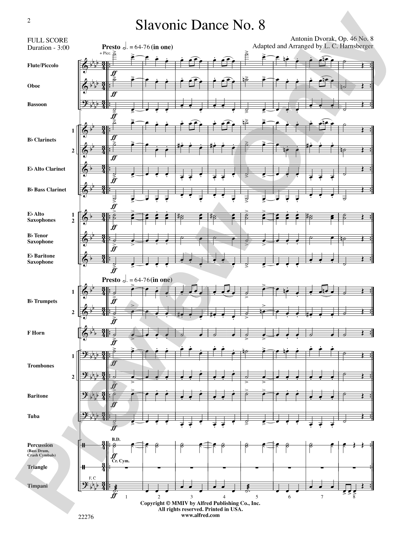 Slavonic Dance No. 8: Concert Band Conductor Score & Parts