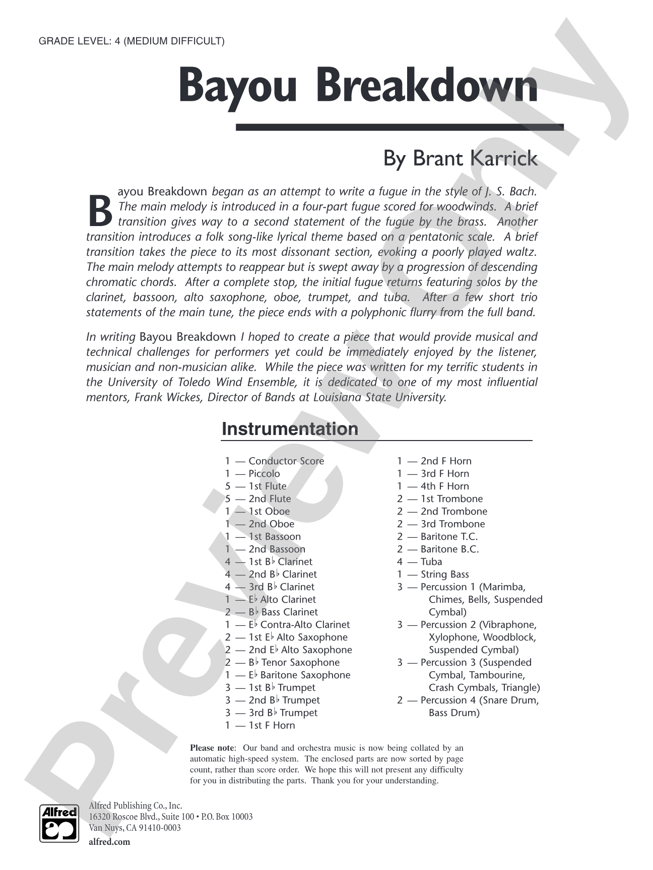 Bayou Breakdown: Concert Band Conductor Score & Parts