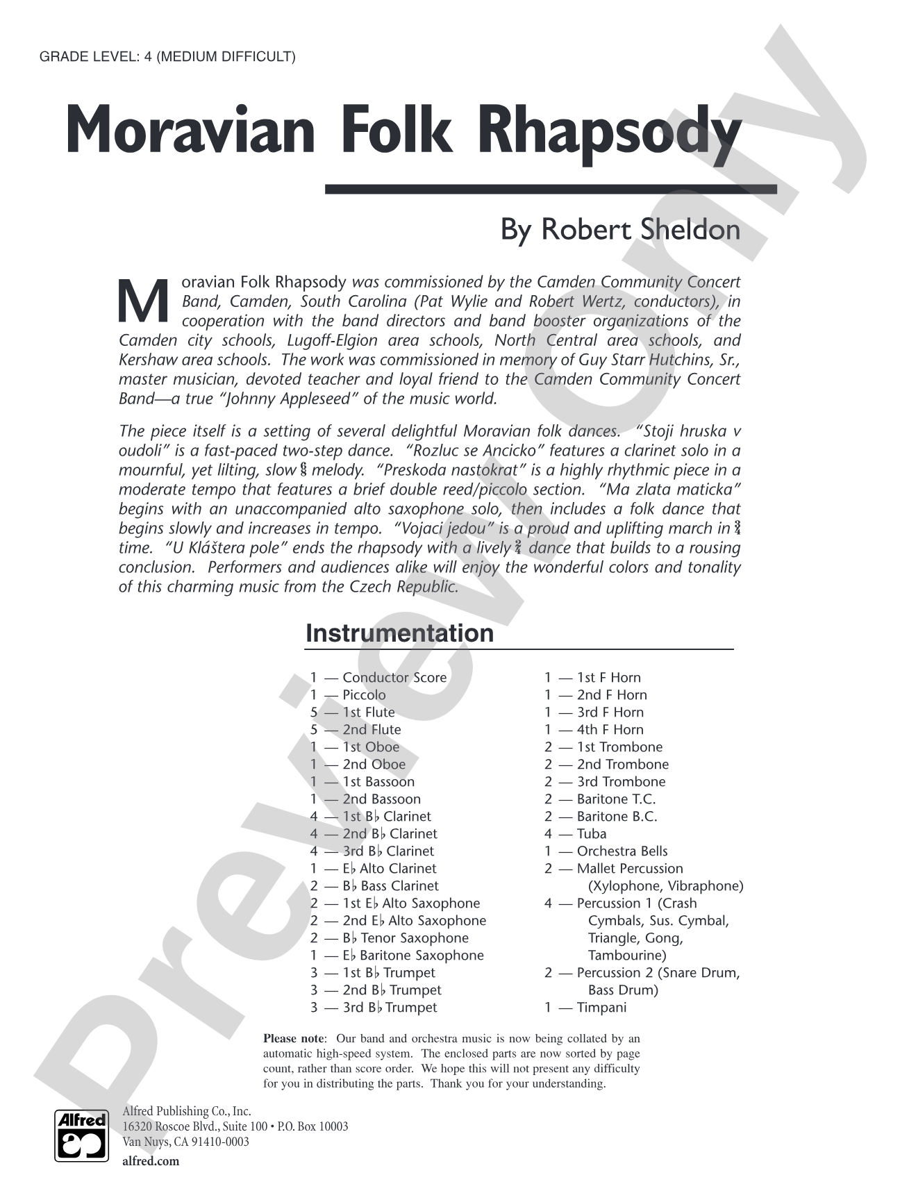 Moravian Folk Rhapsody: Concert Band Conductor Score & Parts