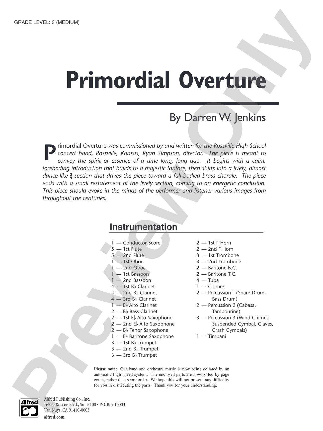 Primordial Overture: Concert Band Conductor Score & Parts