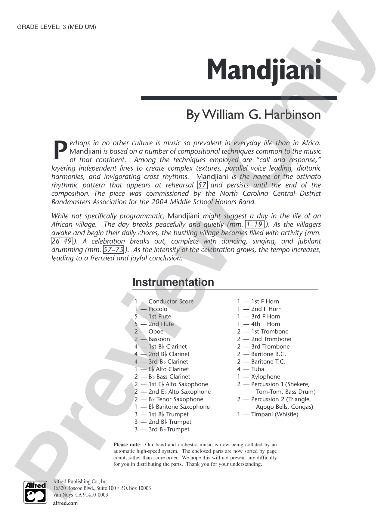 Mandjiani: Concert Band Conductor Score & Parts